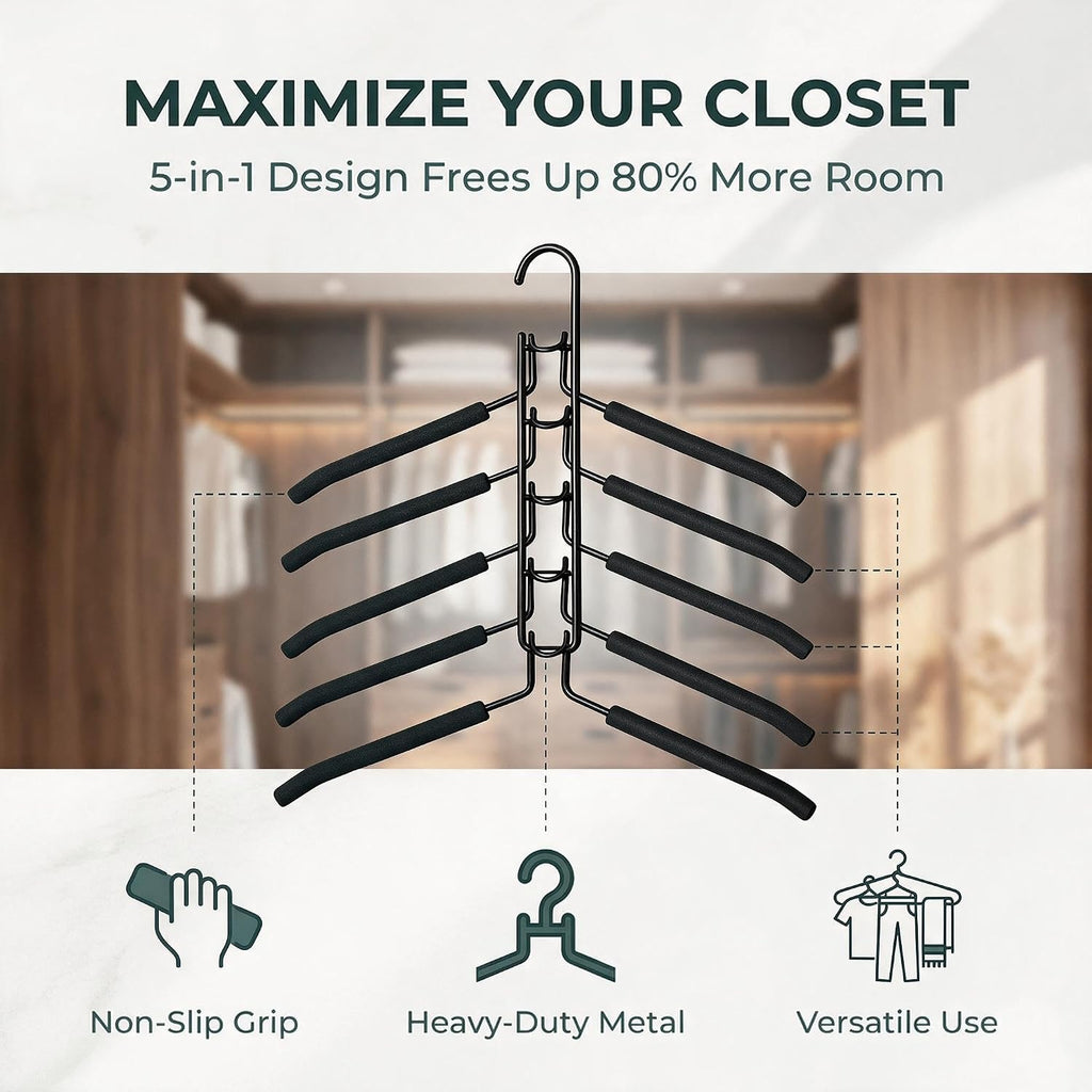 Space Saving Hangers 2 Pack, 5-Tier Detachable Clothes Hangers