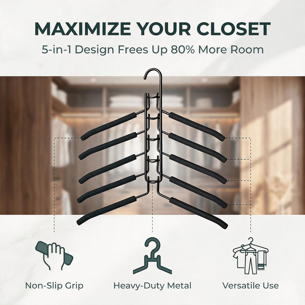 Space Saving Hangers 2 Pack, 5-Tier Detachable Clothes Hangers