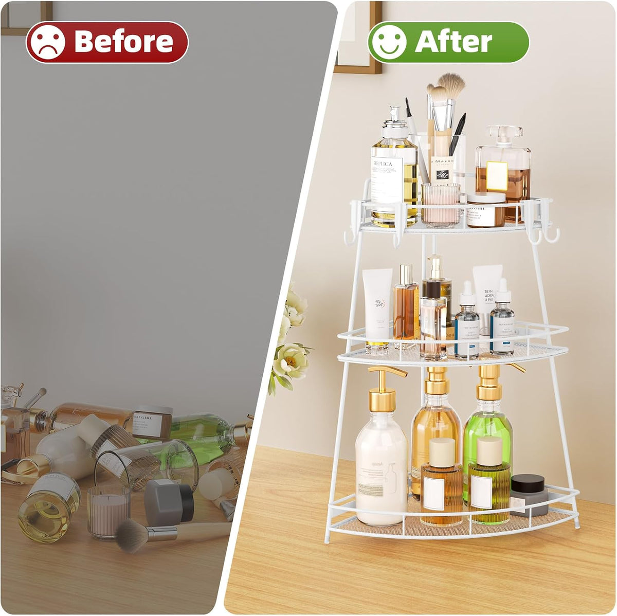 VITVITI 3 Tier Bathroom Counter Organizer Corner Vanity Shelf Storage White