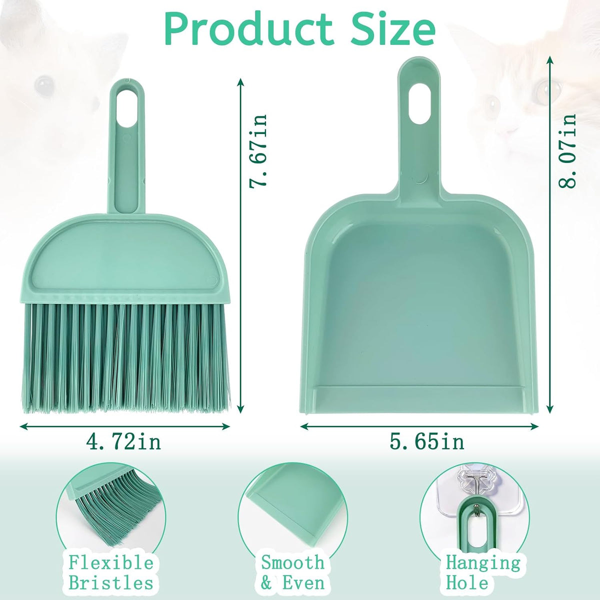 ZUFECY Mini Broom and Dustpan Set, Small Handheld Brush for Car Keyboard Desk Cleaning, Compact Sweeper for Chinchilla Hamster Bunny Small Pet Cage, Blue and Pink (2 Pack)