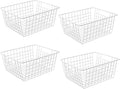 14" Upright Freezer Storage Baskets, White Wire Storage Bins Large Bakset for Freezer, Pantry, Bathroom Organizing, Set of 4
