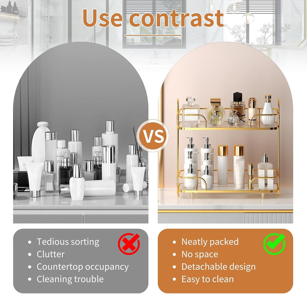 2 Tier Corner Bathroom Counter Organizer, Cosmetic Skincare Organizer, Bathroom Countertop Perfume Tray Vanity Organizer, Kitchen Spice Corner Storage Shelf