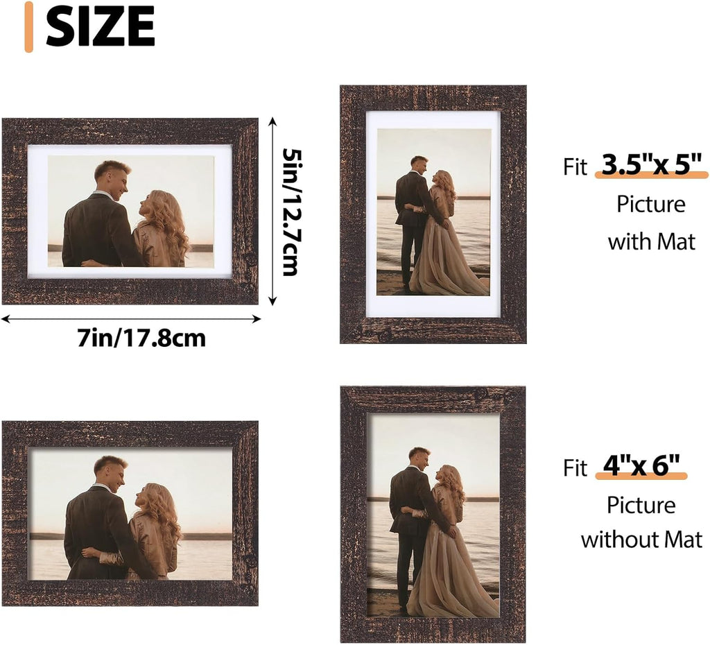 Fixwal 4x6 Picture Frames Set of 5 with Tempered Glass, Vintage Distressed