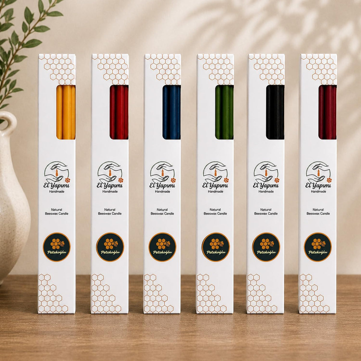Petekoğlu 15-Pack Beeswax Wish Candles – Handcrafted, Drip-Free, Smoke-Free Slim Taper Candles for Rituals, Meditation, Birthday & Home Décor – Natural Honey Scent 7.87” x 0.24” (Burgundy)
