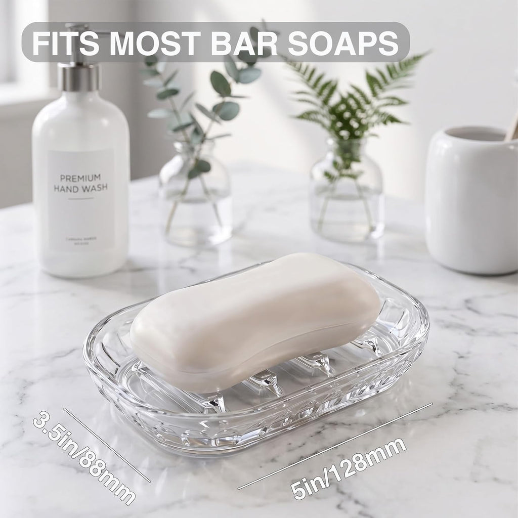3 Pack Clear Soap Dish for Shower, Plastic Soap Holder for Bar Soap, Transparent Soap Saver Tray for Bathroom Shower, Kitchen Sink, Bathtub, Raised Ridges Soap Dish with Drainage, Minimalist Design