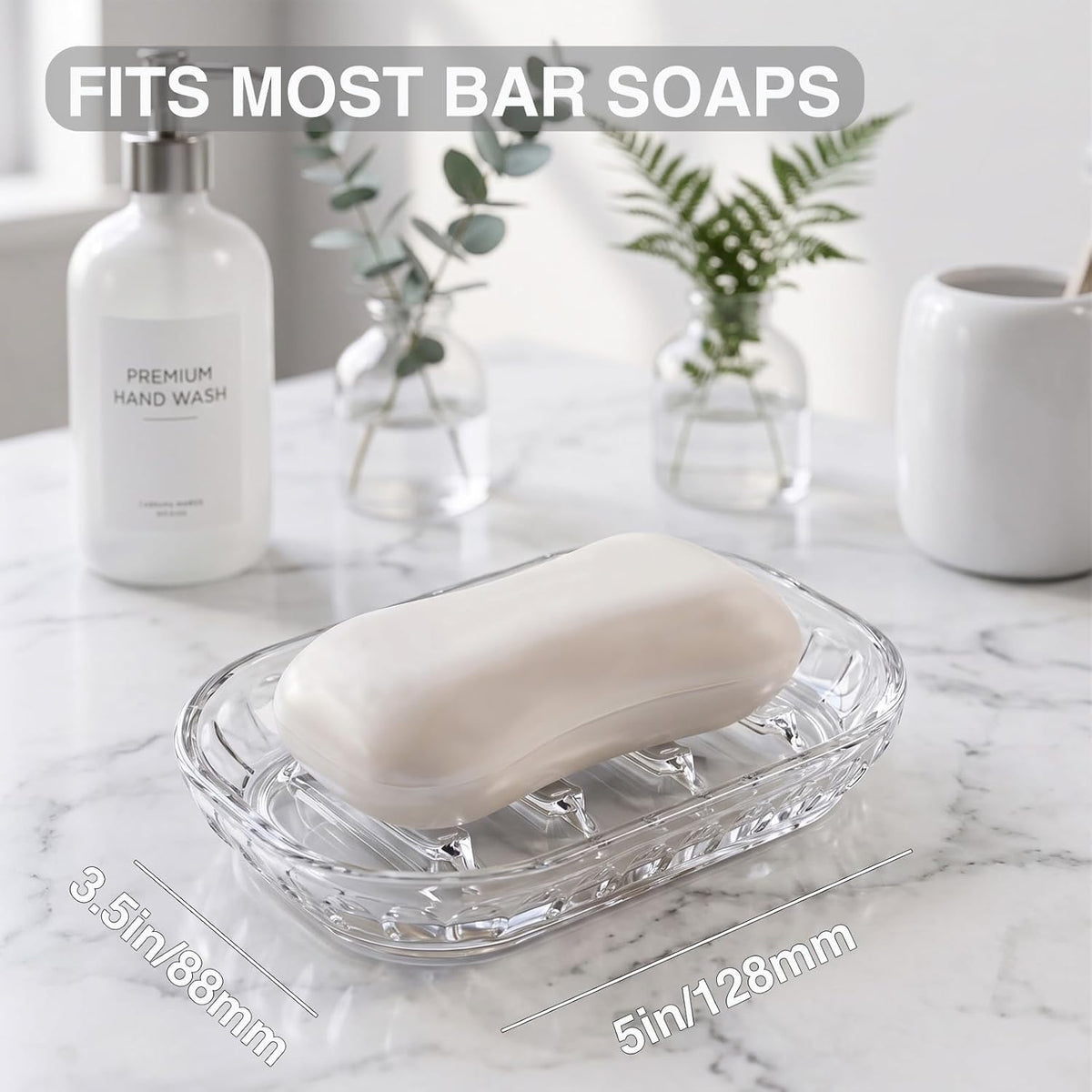 3 Pack Clear Soap Dish for Shower, Plastic Soap Holder for Bar Soap, Transparent Soap Saver Tray for Bathroom Shower, Kitchen Sink, Bathtub, Raised Ridges Soap Dish with Drainage, Minimalist Design