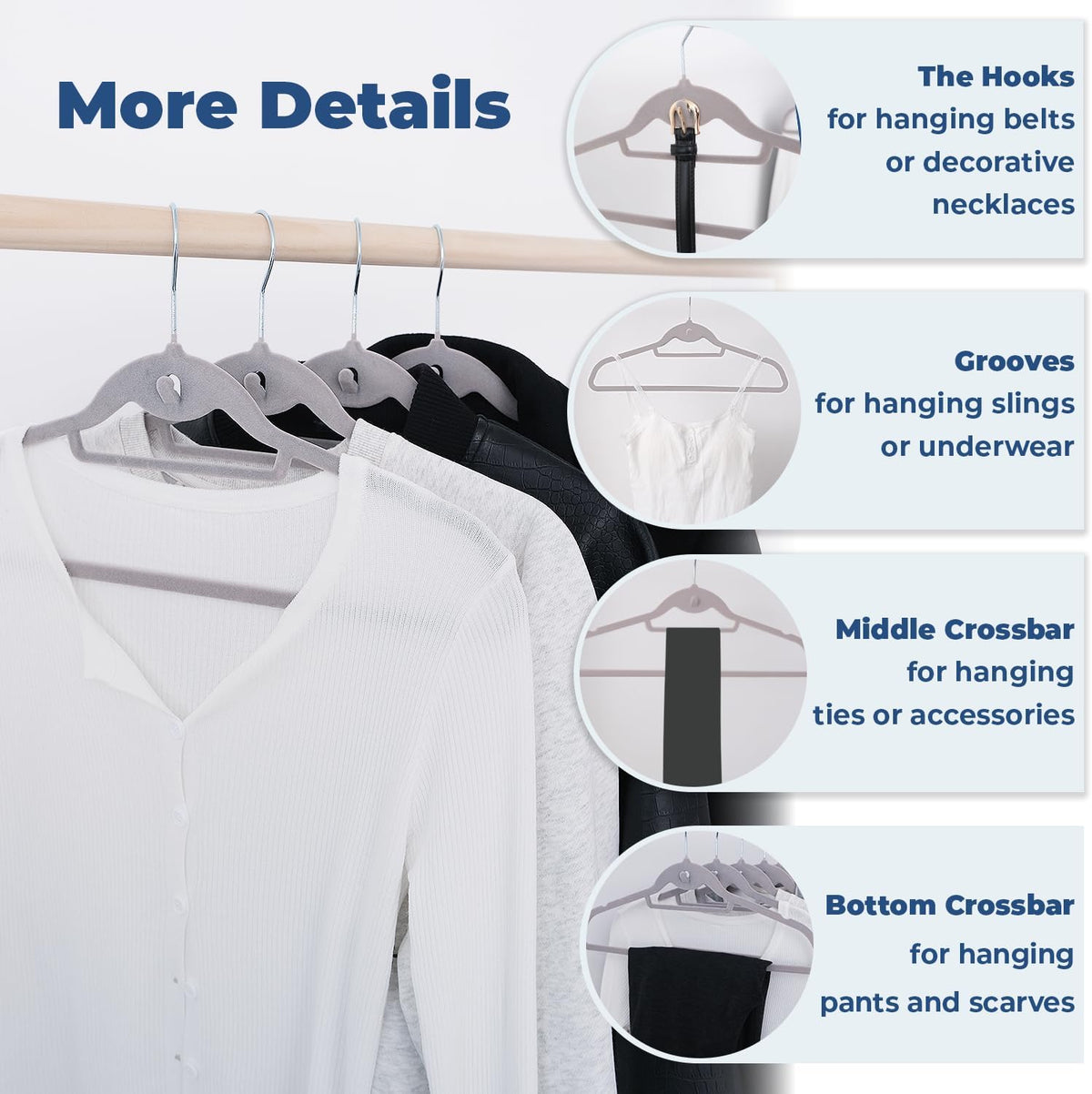 Grey Velvet Hangers, Stackable Hanger with Non Slip Felt Fabric