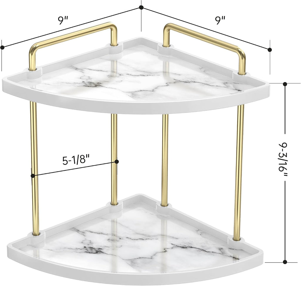 KES Marble Pattern Bathroom Corner Countertop Organizer, 2-Tier Ceramic Corner Counter Shelf, Vanity Skincare Perfume Organizer and Makeup Storage Tray Shelf, Polished Gold, BSC901B-PG