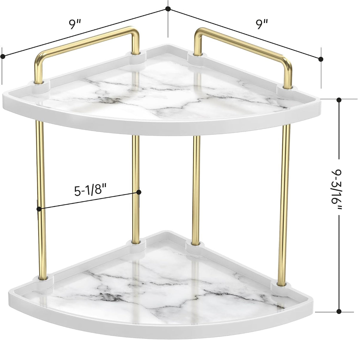 KES Marble Pattern Bathroom Corner Countertop Organizer, 2-Tier Ceramic Corner Counter Shelf, Vanity Skincare Perfume Organizer and Makeup Storage Tray Shelf, Polished Gold, BSC901B-PG