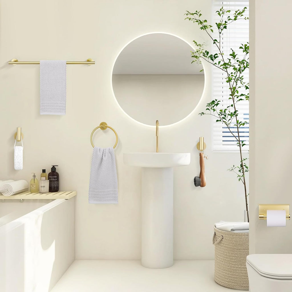 TURS Brushed Gold 5-Piece Bathroom Hardware Set Towel Bar Set SUS304 Stainless Steel Towel Racks for Bathroom Wall Mounted, 23.6-Inch
