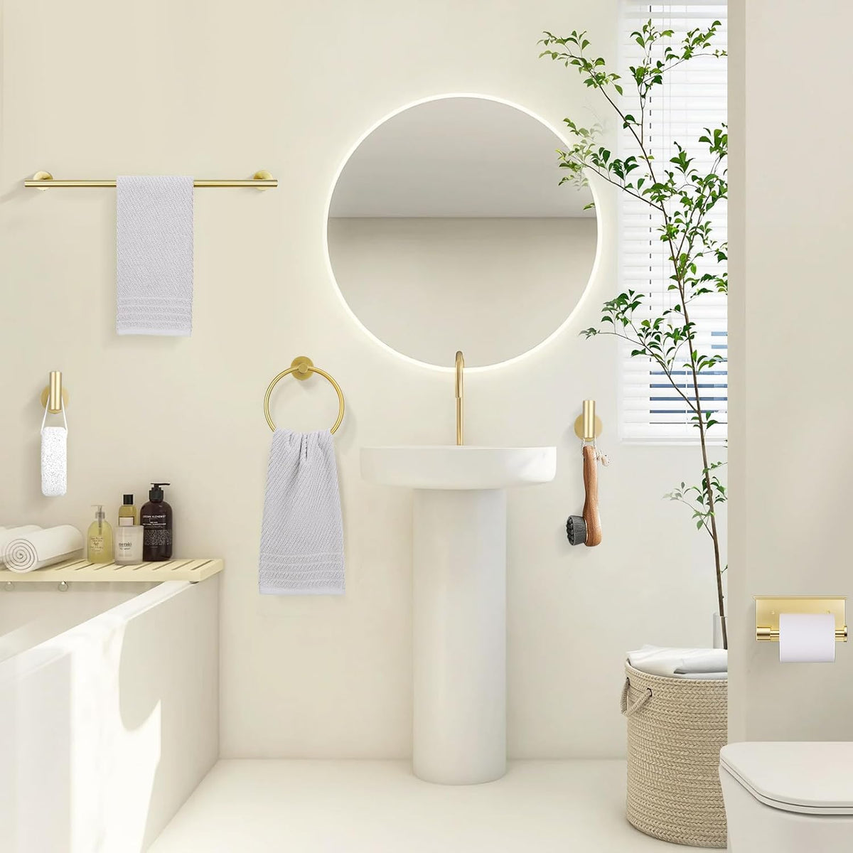 TURS Brushed Gold 5-Piece Bathroom Hardware Set Towel Bar Set SUS304 Stainless Steel Towel Racks for Bathroom Wall Mounted, 23.6-Inch