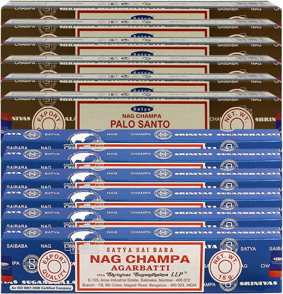 Nag Champa Incense Sticks and Palo Santo Incense Sticks with Incense Holder Bundle for Home Fragrance and Spiritual Décor
