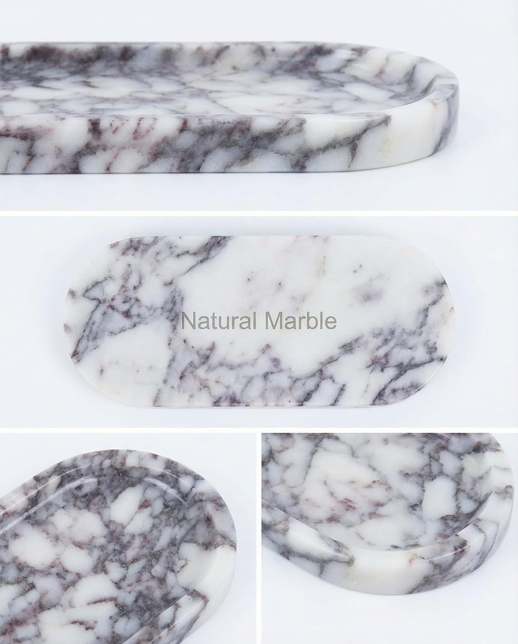 OOBOOB Natural Calacatta Viola Violet Marble Tray, Oval Perfume Tray, Bathroom Organizer for Vanity, Kitchen & Living Room, Perfect for Home Decor Lovers