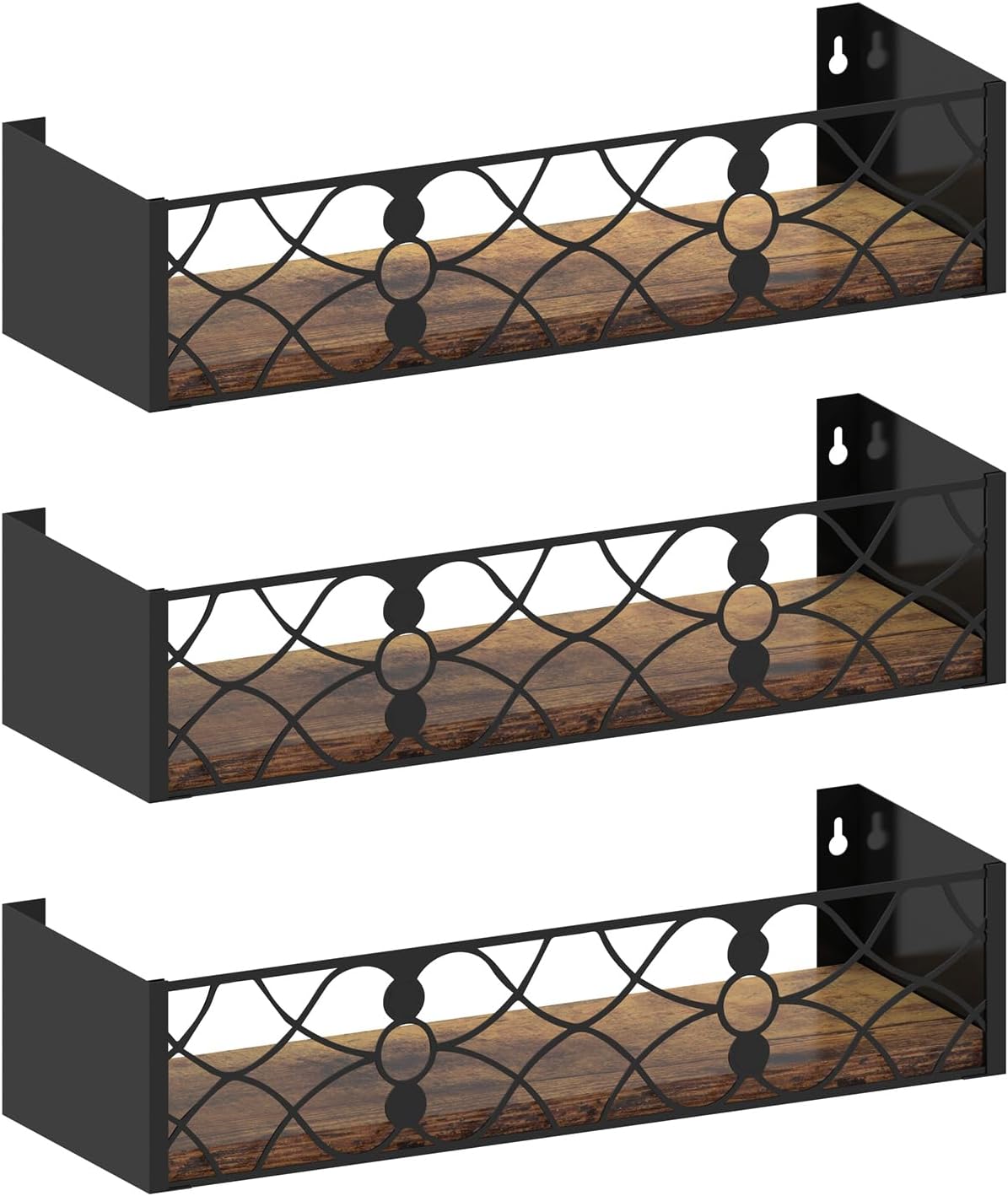 Wall Shelf with Removable Railing, 3 Same Sizes Floating Shelves
