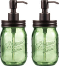 Amolliar Green Glass Mason Jar Liquid Soap Dispenser, 16OZ, Bronze 2 Pack