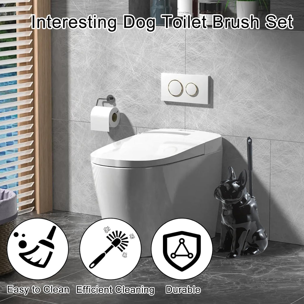 Comeon Ceramic Dog Black Toilet Brush and Holder Set with Plastic Handled