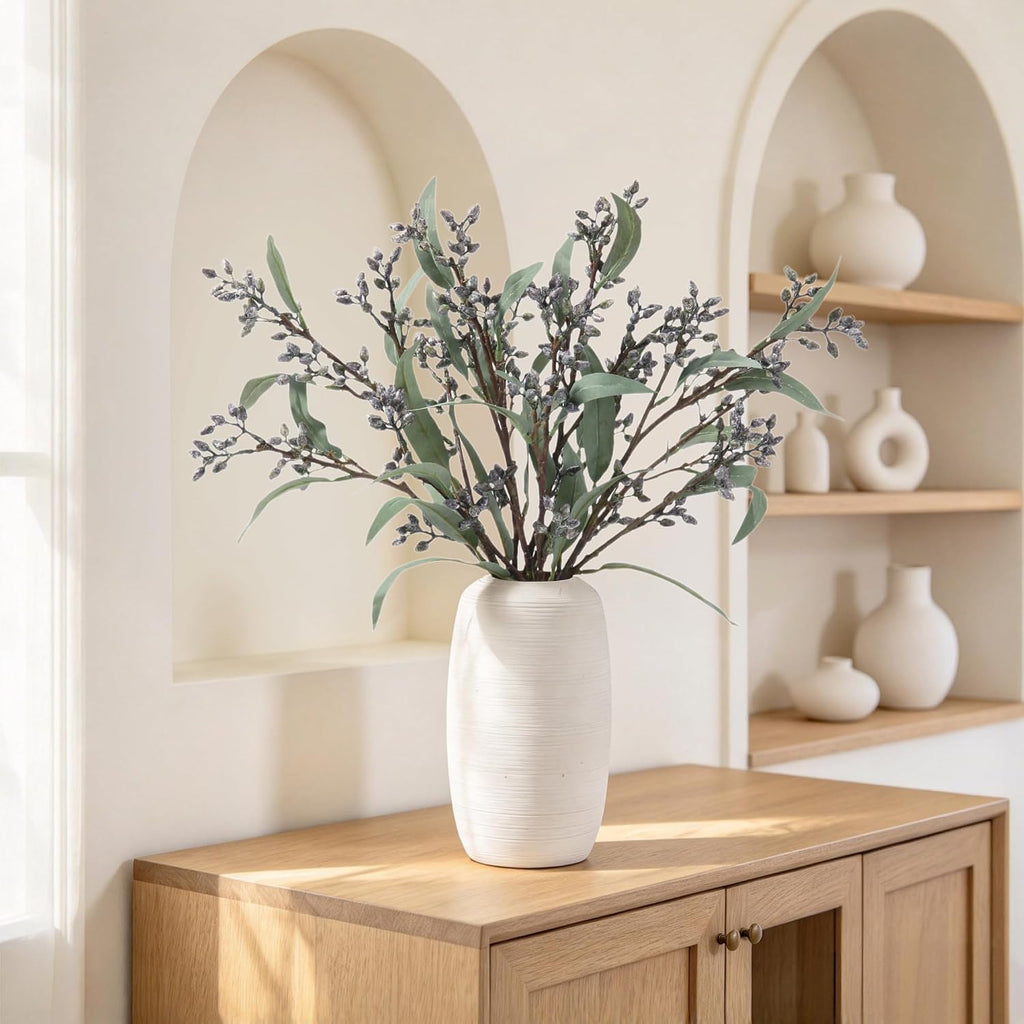 Faux Seeded Willow Eucalyptus Stems, 4Pcs Gray Artificial Greenery
