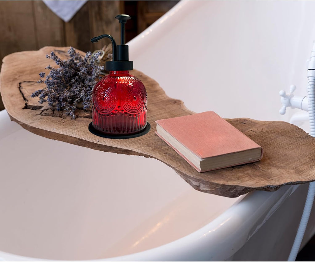 Vintage Soap Dispenser for Bathroom,Glass Kitchen Soap Dispenser with Pump,Farmhouse Antique,Cute Small Rustic Decor (Red)