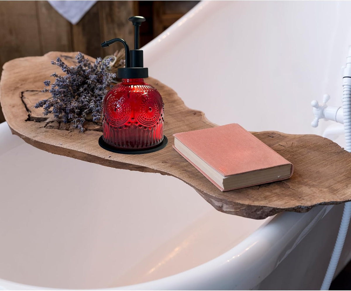 Vintage Soap Dispenser for Bathroom,Glass Kitchen Soap Dispenser with Pump,Farmhouse Antique,Cute Small Rustic Decor (Red)