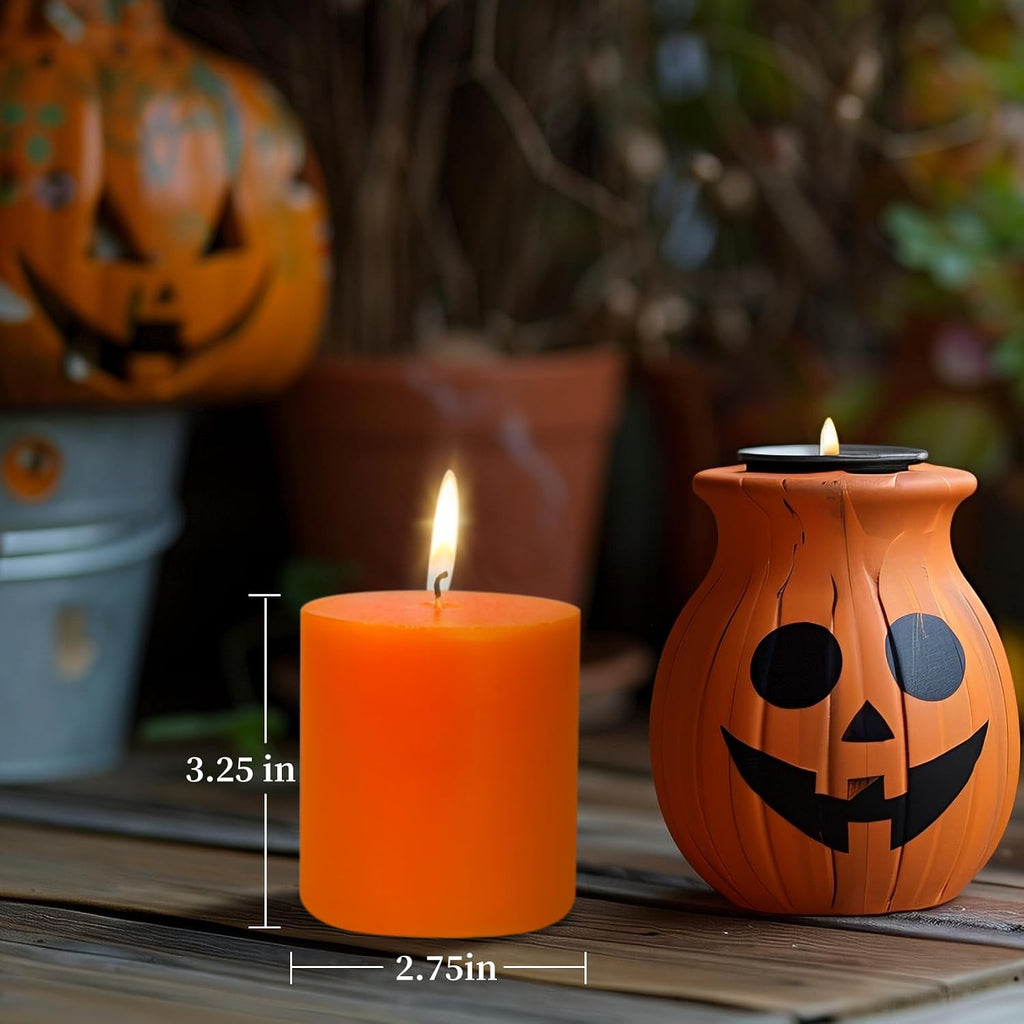 6 Pk Orange Pillar Candles 2.75x3.25 Unscented Smokeless Hand Poured