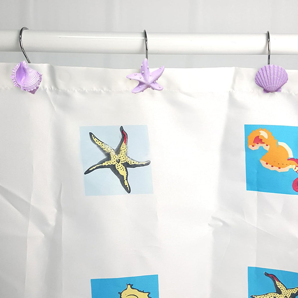 12pc Nautical Shower Curtain Hooks Rings Seashell Bathroom Decor