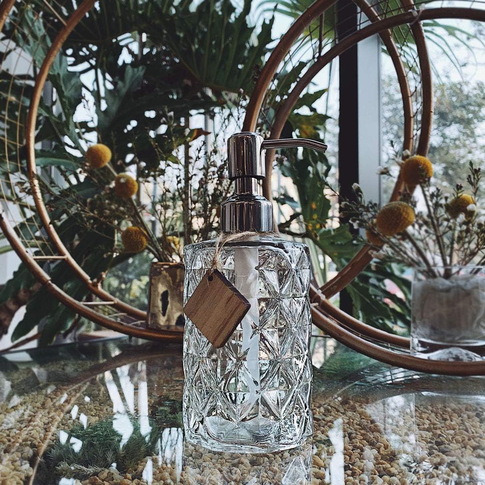 JASAI Diamond Design 12 Oz Glass Soap Dispenser with Rust Proof Pump