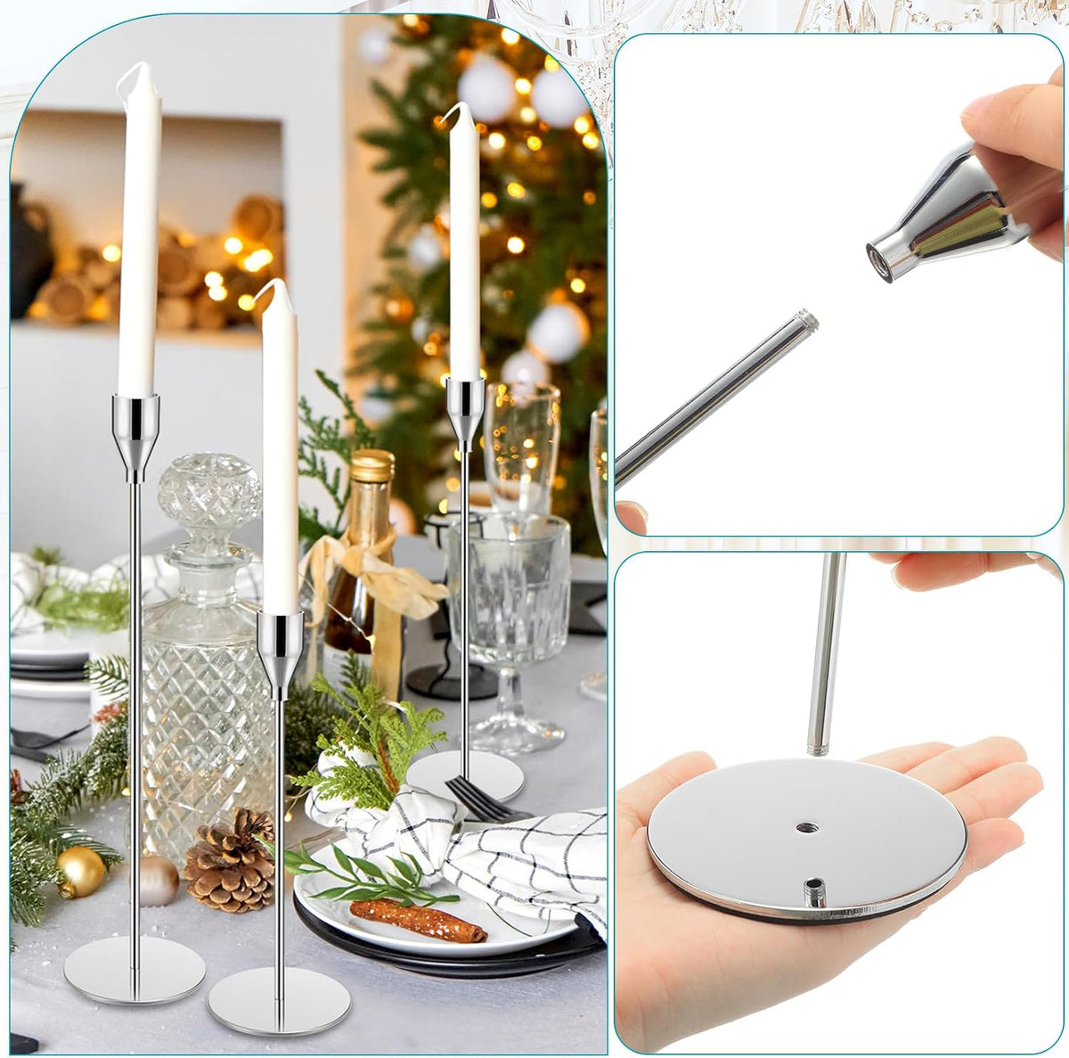 18 Pcs Silver Tall Taper Candle Holders, 3 Sizes, Fits 3/4" Candles