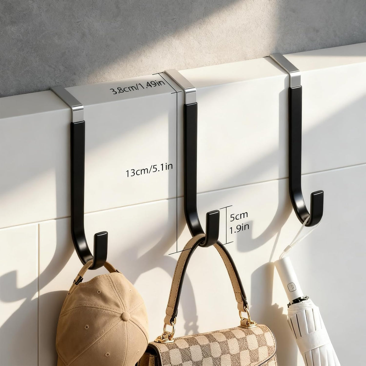 Over the Door Hooks, Anti-Scratch Over the Door Hanger for Towels, Robes, Jackets and Keys, Heavy-Duty Storage Solution for Bathrooms, Bedrooms, Kitchens, Laundry Rooms, and Closets.