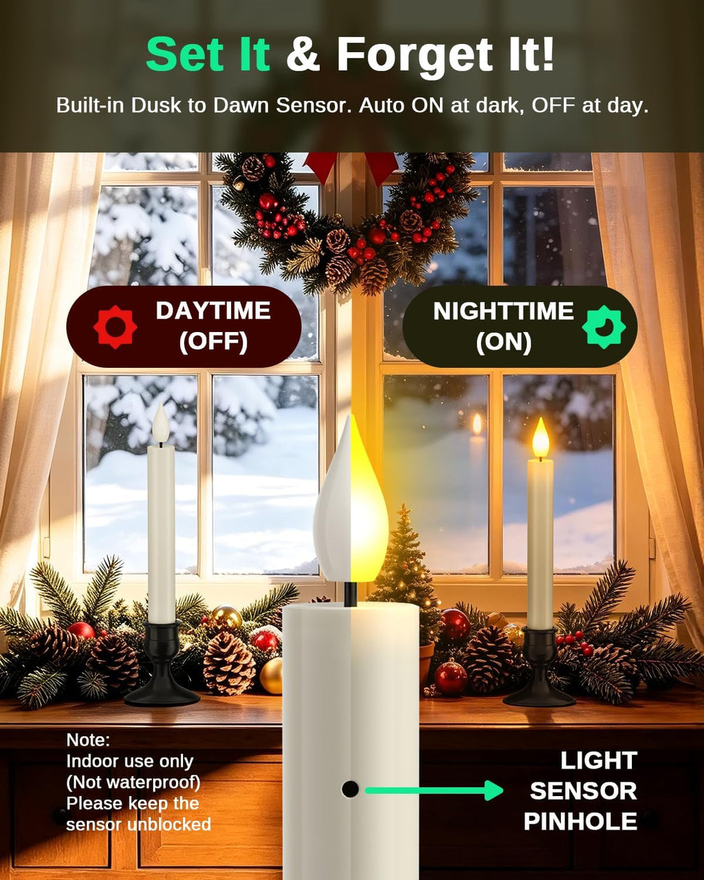 SoulBay USB Rechargeable Window Candles with Sensor Dusk to Dawn Tapers