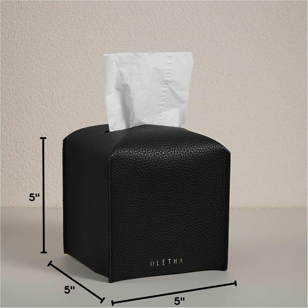 OLETHA Square Tissue Box Cover, Aesthetic Desk Decor, Black, 2 Pack