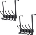 Dseap Over The Door Hook Hanger - Fits 1 3/8" to 1 3/4" Standard Doors | 5 Tri Hooks Heavy Duty Towel/Coat Rack | Door Organizer for Clothes, Jackets, Hats, Towels, Black, Pack of 2