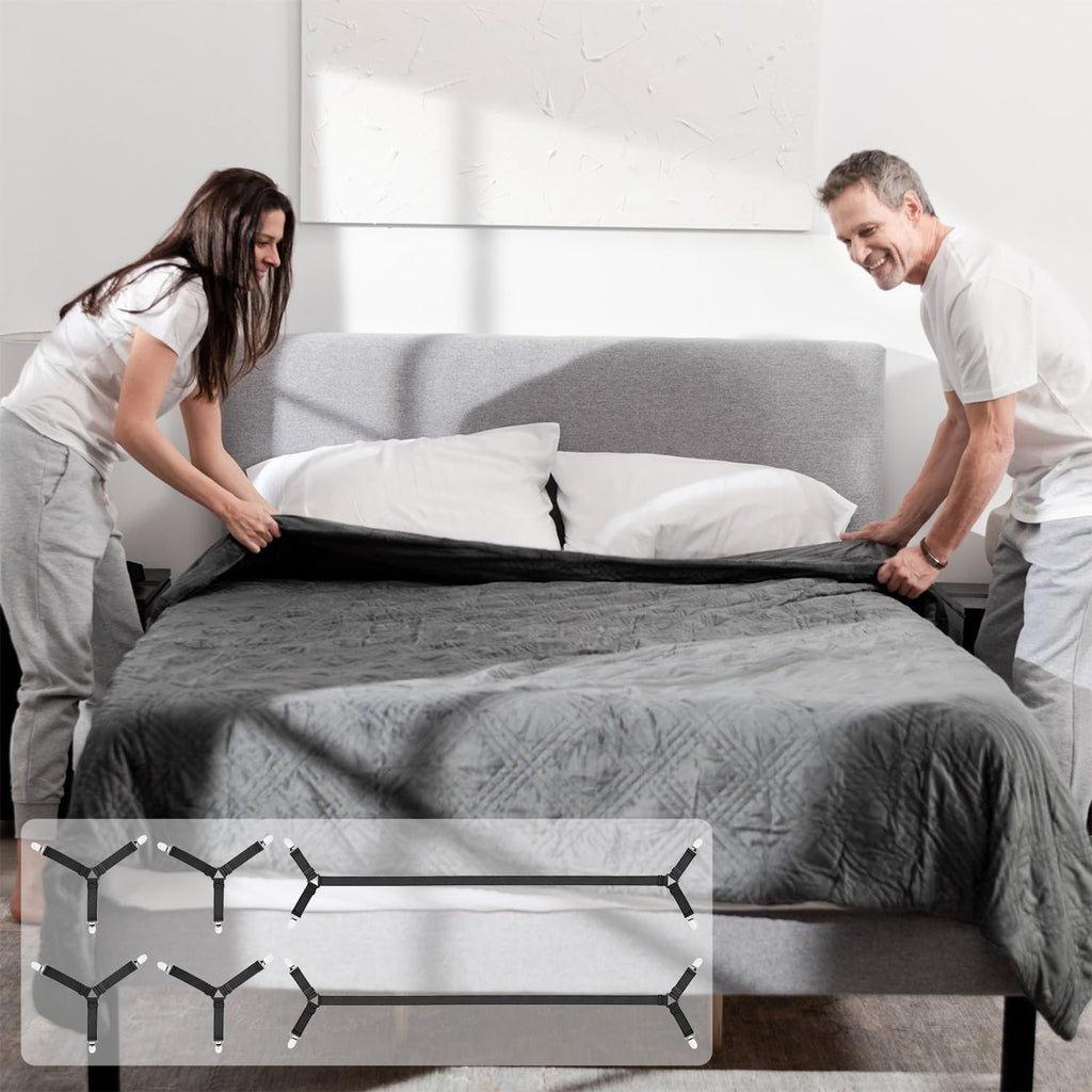 4 Pack Mattress Elastic Straps, Elastic Bed Sheet Holders for Corners Fitted Straps Clip Adjustable Bedsheet Grippers Mattress Sheet Corner Holders, Fitted Bedsheet Clip for Bedding Sofa Cover