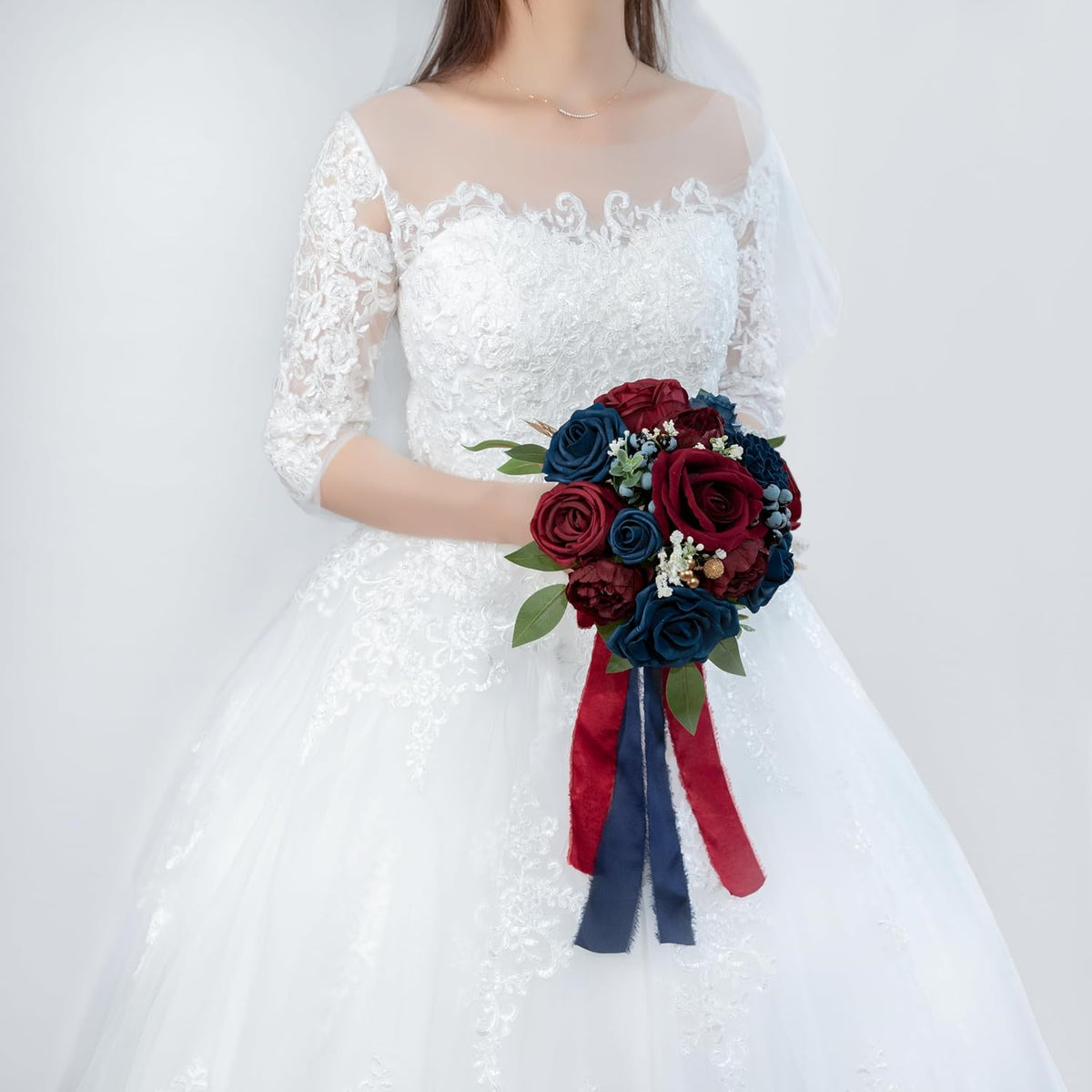 ponatia Navy Blue Wedding Bouquets for Bride Bridesmaid Flower Bouquet