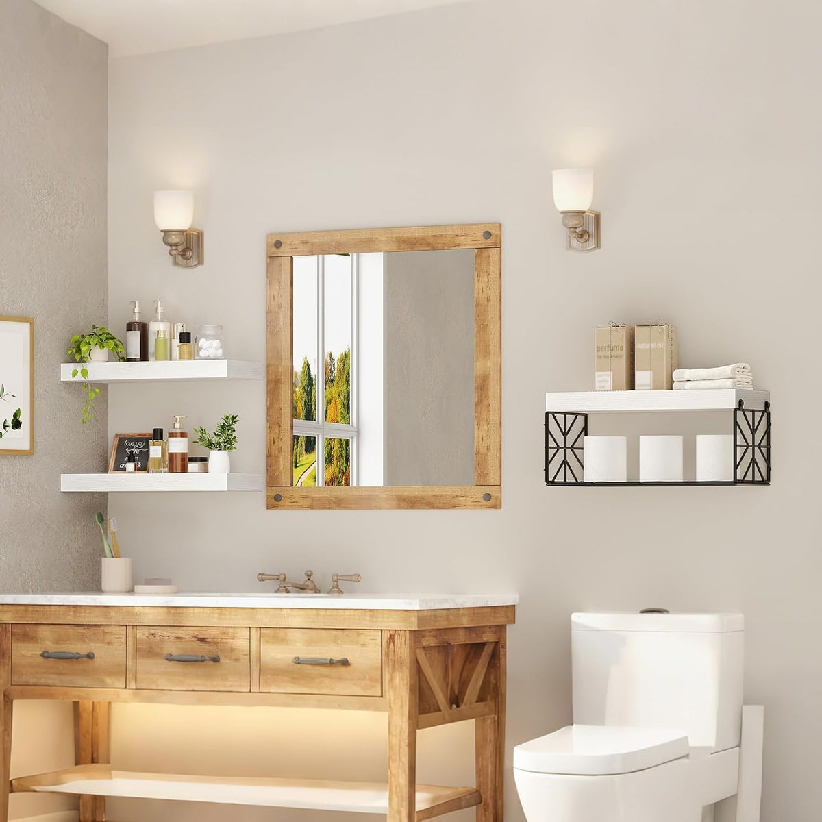 RALGEND Bathroom Shelves Over Toilet Set of 3, 15.7" White Floating Shelves for Wall Storage, 1.5" Thick Hanging Shelf, Farmhouse Wall Decor for Bathroom Living Room, Kitchen, White 4001BJWT
