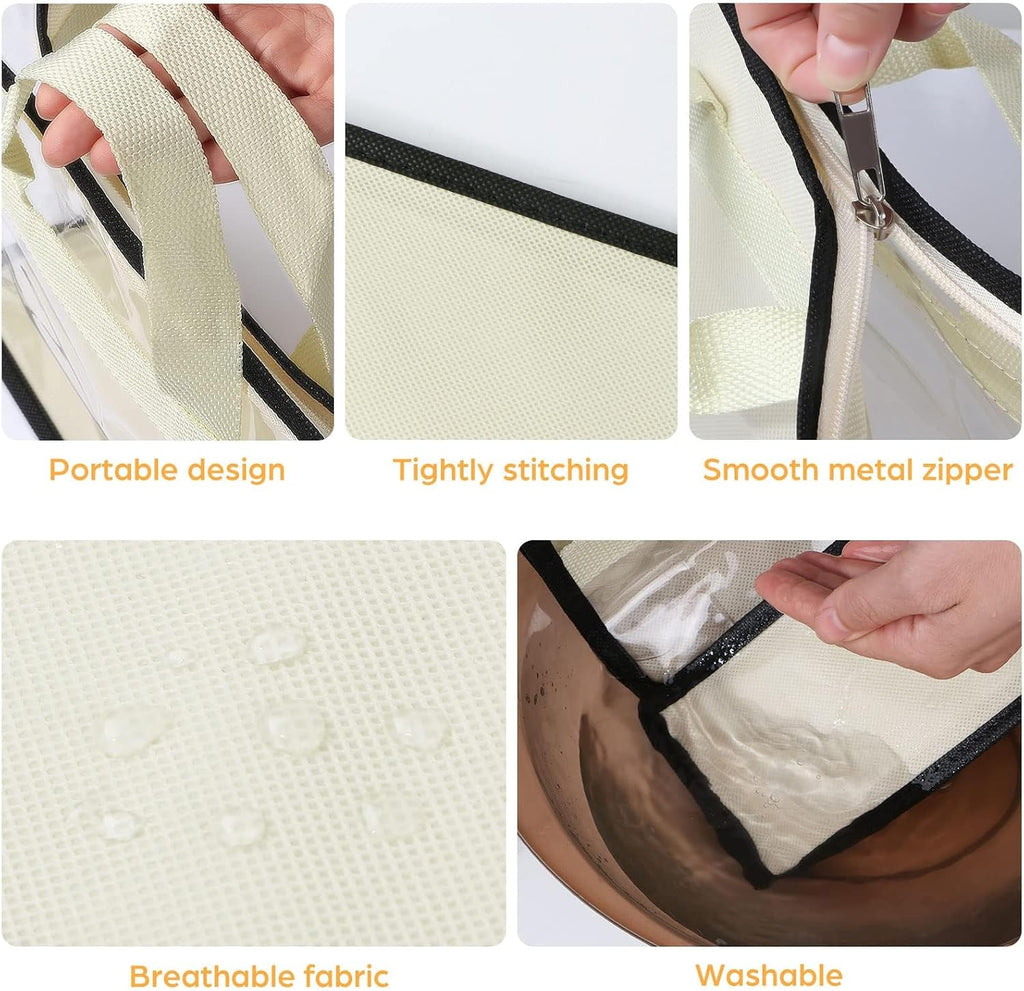 12 Packs Dust Bags for Handbags, Clear Handbag Storage, Purse Storage Organizer for Closet, Purse Cover Hanging Closet Organizer with Zipper and Handles