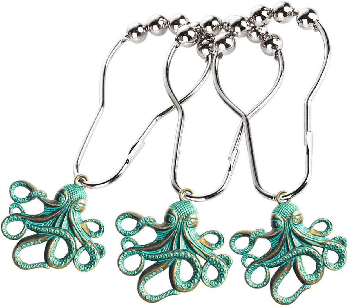 Set of 12 Octopus Shower Curtain Hooks Decorative Home Bathroom Stainless Steel Rustproof
