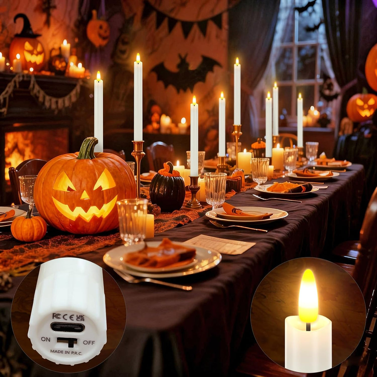 HL Rechargeable Flameless Taper Candles with Charging Base, 6 Pack