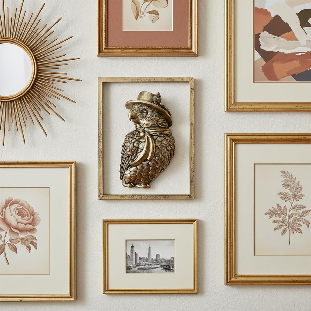 Vintage Gold Macaw Resin Animal Heads Wall Decor - Exquisite Polly Wall Hanging Sculptures for Living Room, Bedroom, Office - Handmade Home Art Decor(Parrot)