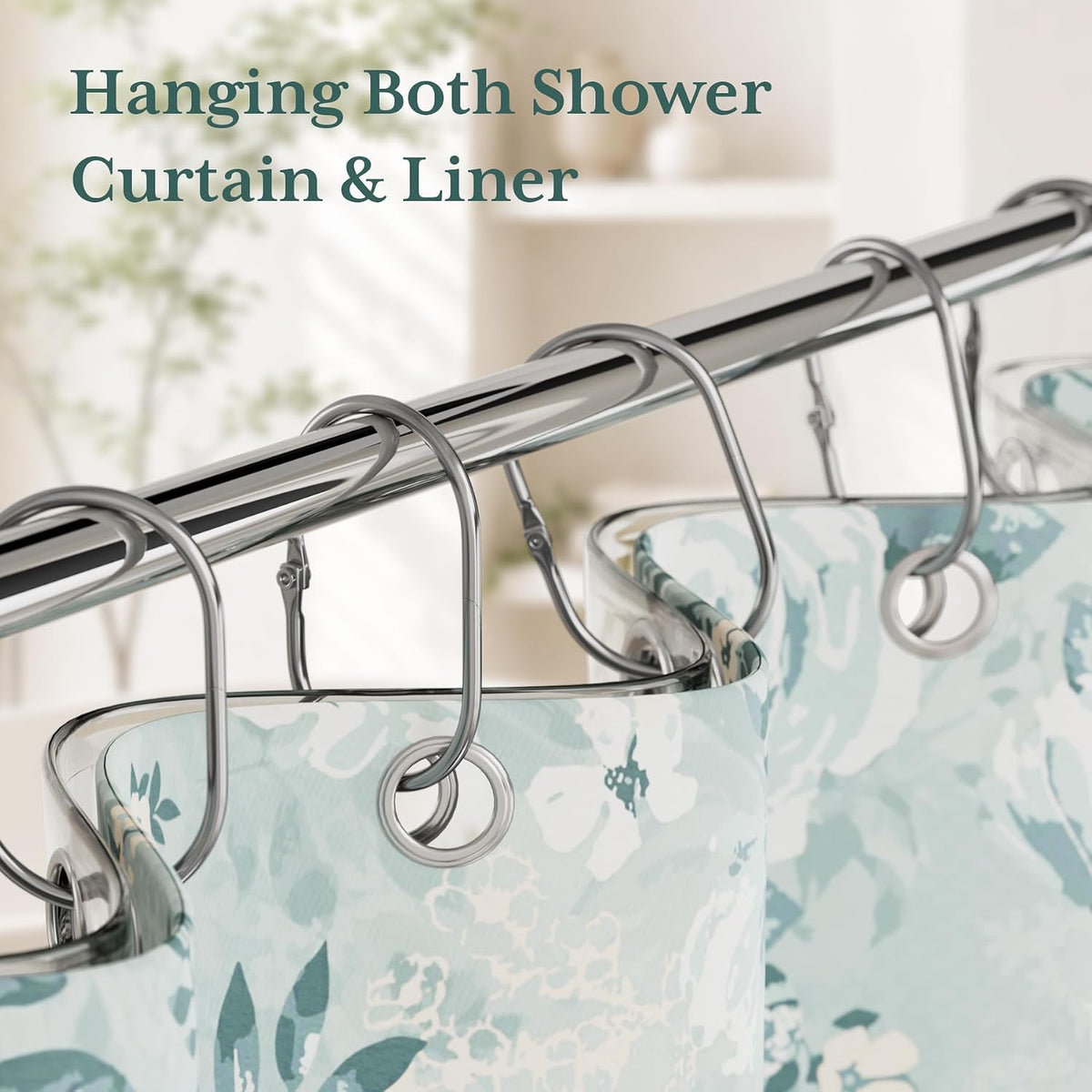 Bathway Shower Curtain Rings, Shower Curtain Hooks Chrome Shower Rings Rust Proof, Anti-Drop Shower Rings for Curtain, 12Pcs Shower Hooks for Shower Curtain Rod Oval Bathroom Curtain Rings