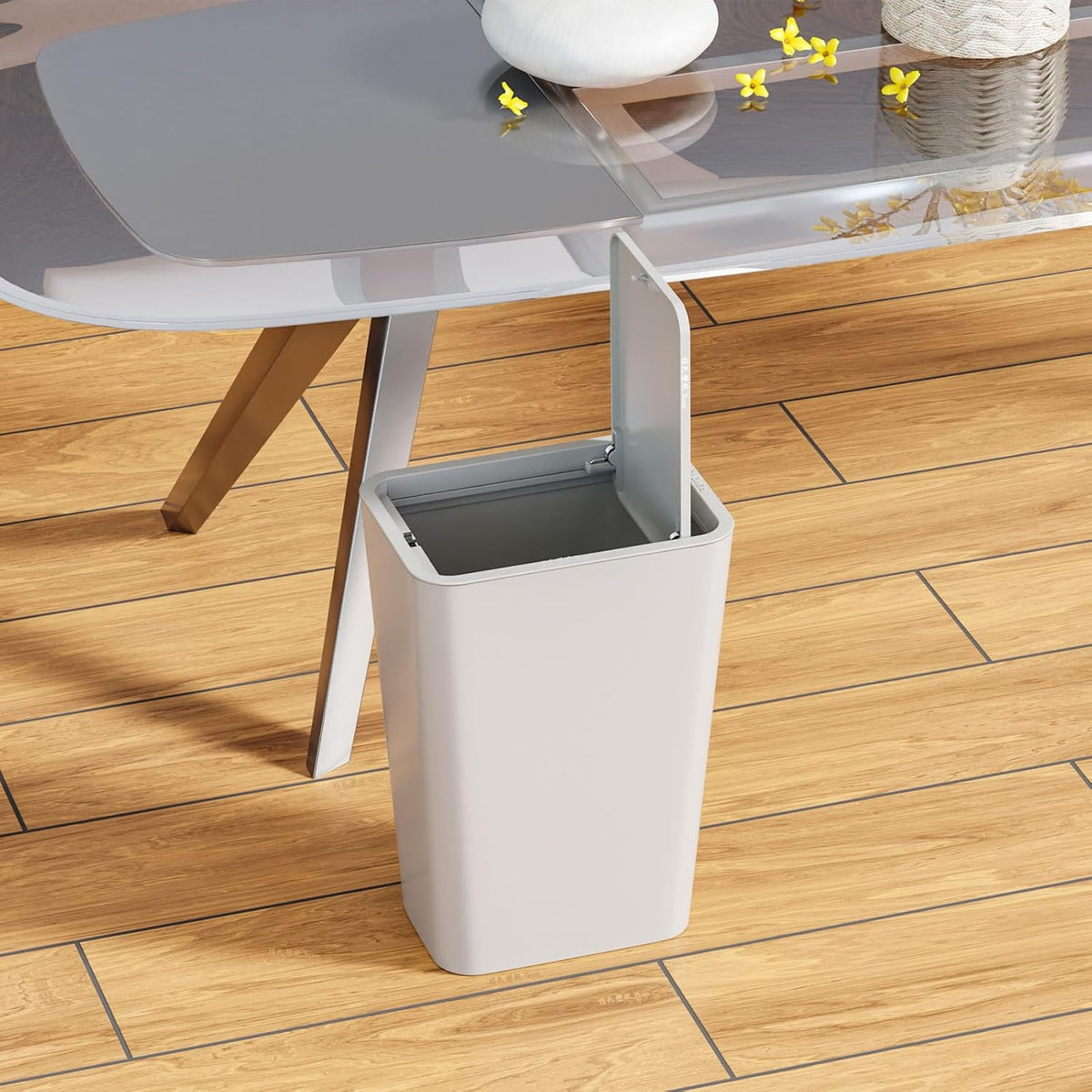 Yieach 12L Slim Bathroom Trash Can with Lid,3.17 Gallon Pet/Dog Proof Kitchen Trash Can,Rectangle Thin Garbage Can,Covered Waste Basket,Narrow Small Plastic Trashcan for Room,Bedroom,Office,Grey 3PCS
