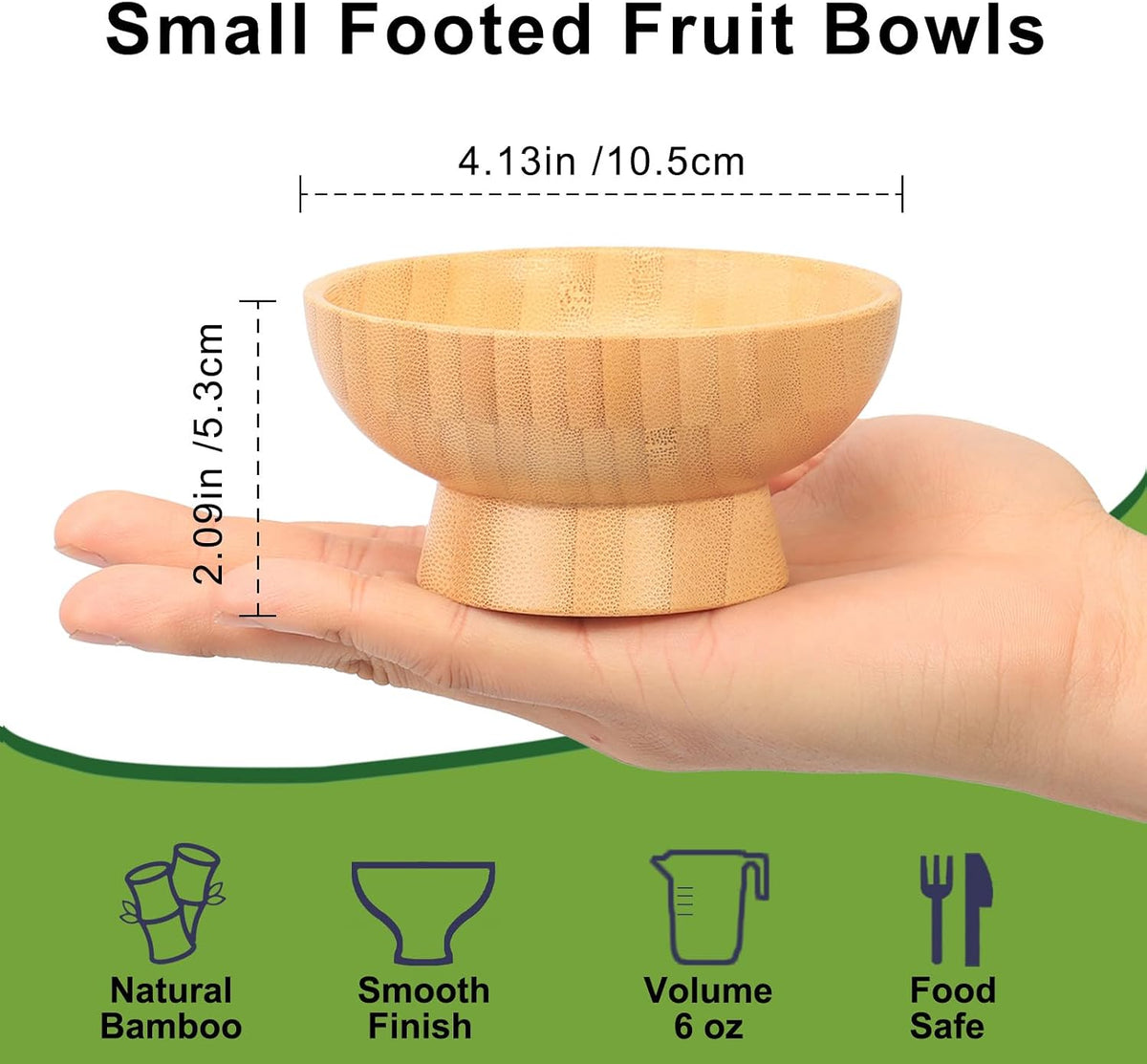 Small Pedestal Fruit Bowls for Kitchen Counter, 6 oz Mini Bamboo Wooden Serving Bowls for Desserts/Snacks/Nuts/Candy, Farmhouse Footed Bowls for Table Decor, 2 pcs