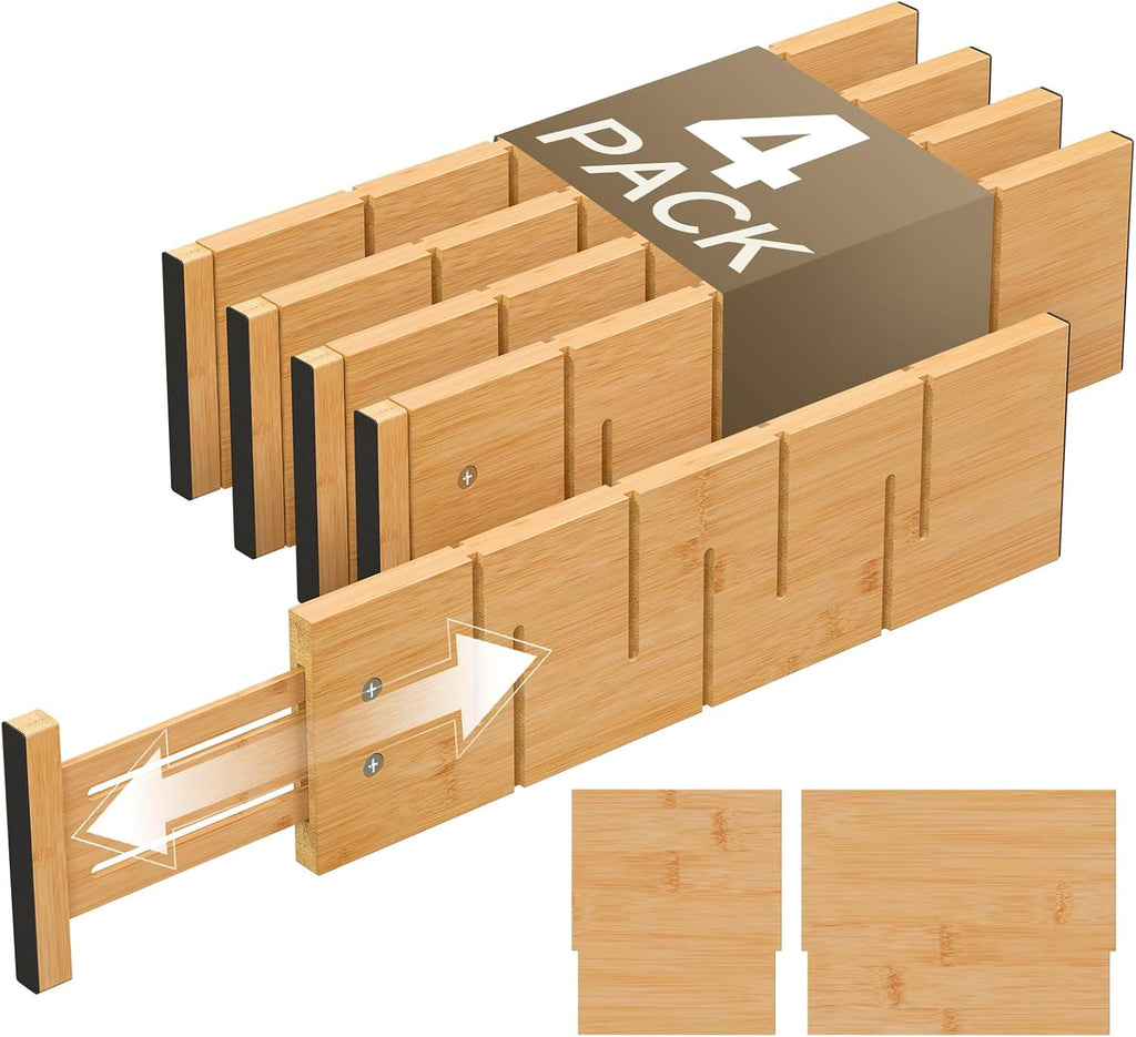 Deep Drawer Dividers For Clothes,Expandable Drawer Organizer (4, Long)