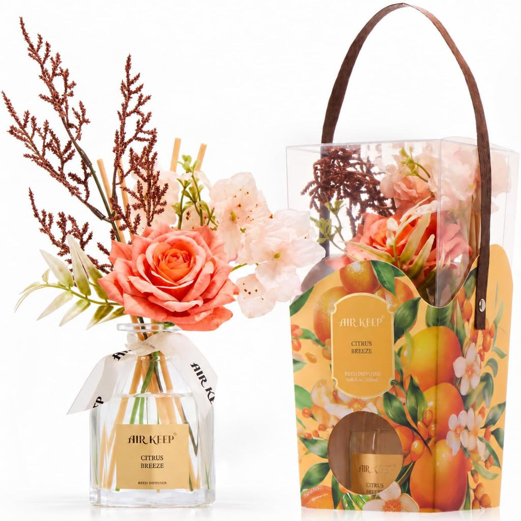 Airkeep Citrus Breeze Flower Reed Diffuser Set, 4.06 fl oz