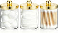 Tbestmax 10oz Qtips Holder Bathroom Container - Plastic Apothecary Jar with Gold Lids for Cotton Bal Swab Round Pads, Floss - Gold