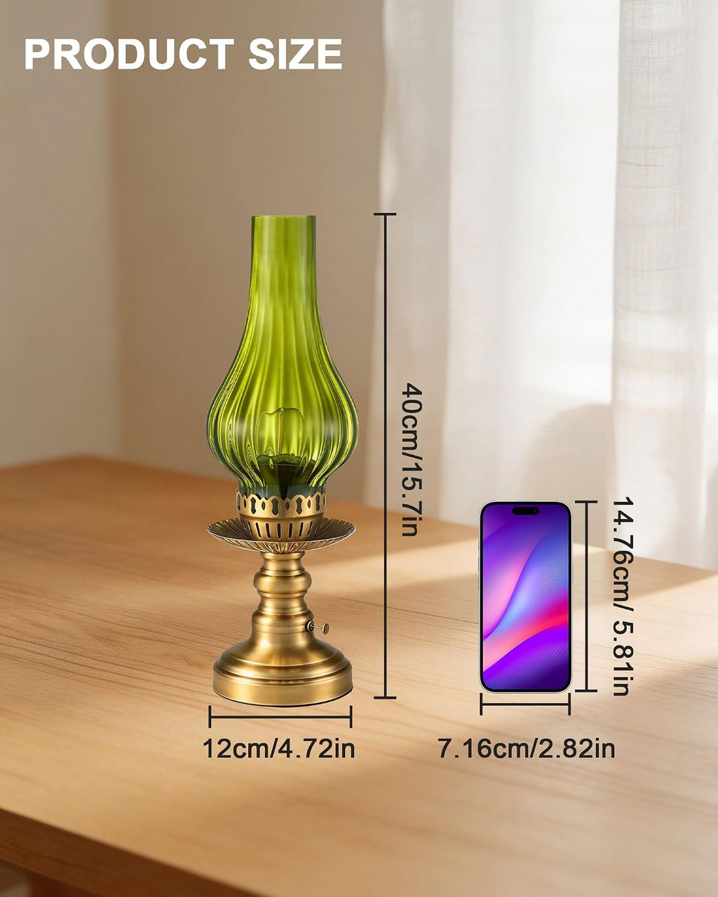 UMEXUS Vintage Rechargeable Cordless Table Lamp Battery Operated, Green