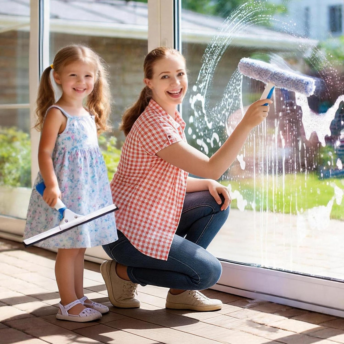Mitclear Window Cleaning Kit 10IN Squeegee & Scrubber for Shower Glass Car