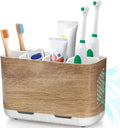 Boperzi Toothbrush and Toothpaste Holder Wood Grain for Bathroom Countertop with Adjustable Dividers, Toothpaste Caddy Organizer Storage Rustic Decor Set Freestanding Anti-Slip for Shower,Family,Kids