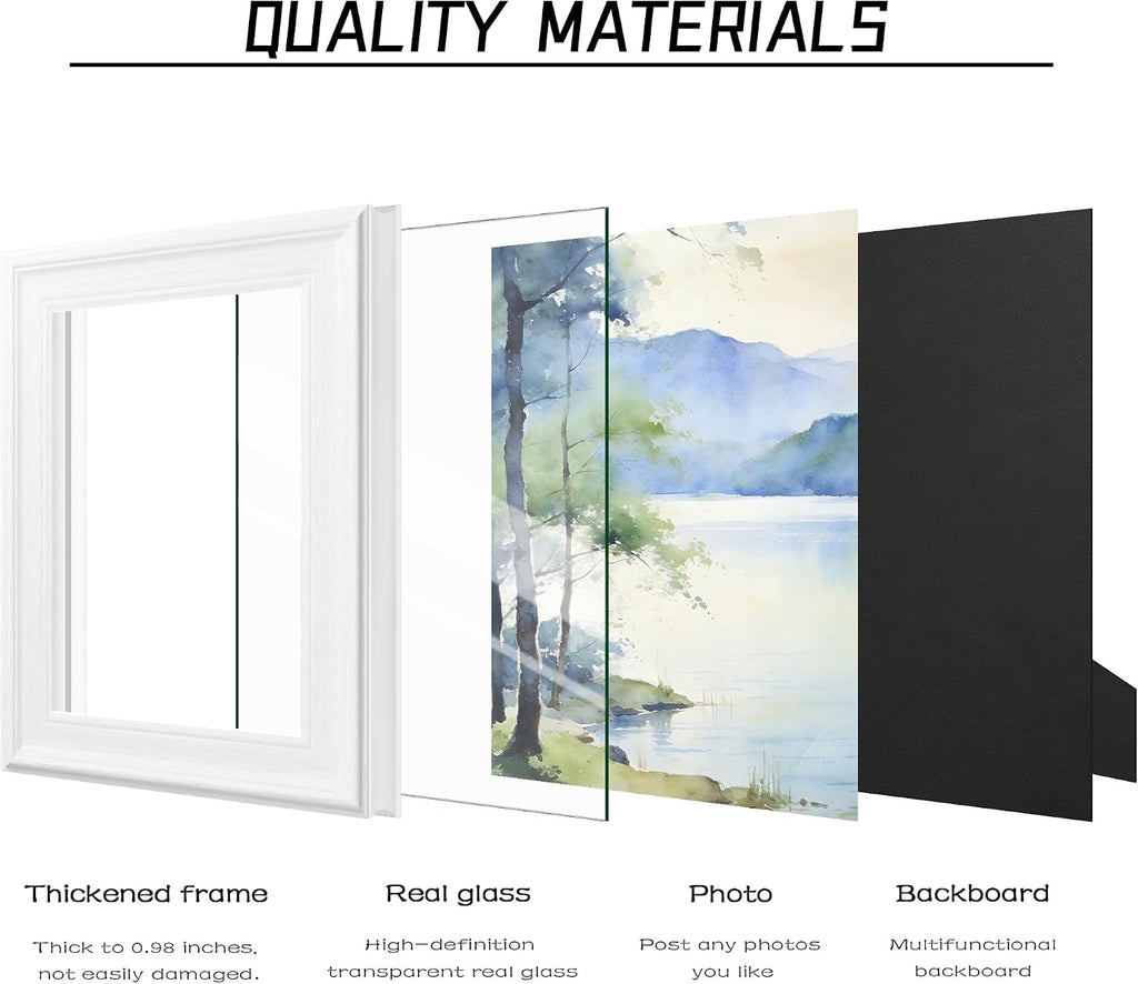 PEALSN 8x10 Picture Frame, Real Glass Front, White Woodgrain