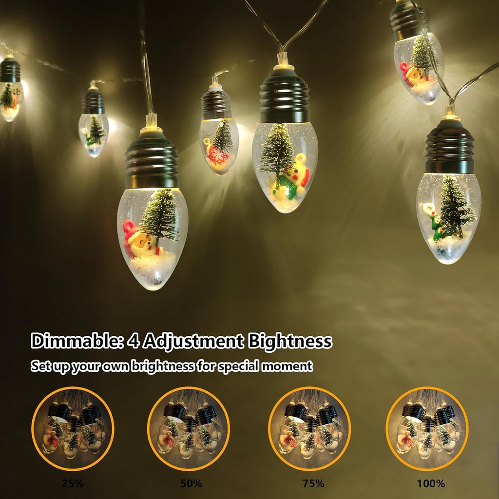 Christmas Lights Indoor 6.8Ft 10 LED Christmas Snow Globe Lights Battery Operated with Timer, Xmas String Lights Indoor for Bedroom Porch Garden Party Fireplace Tree Xmas Decor