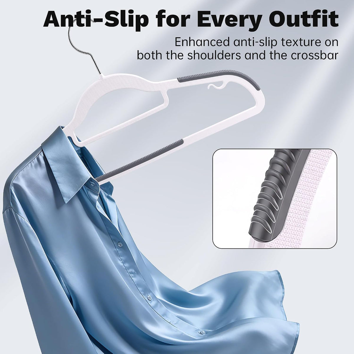 30 Pack White Plastic Clothes Hangers, Non-Slip Slim Coat Hangers